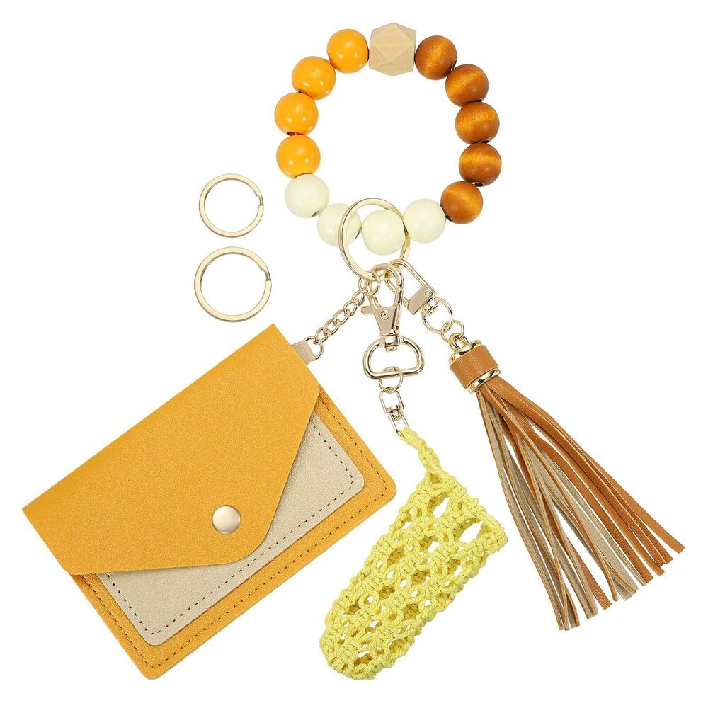 5564 Small Credit Card Wallet with Keychain Wristlet Silicone Beads Ring
